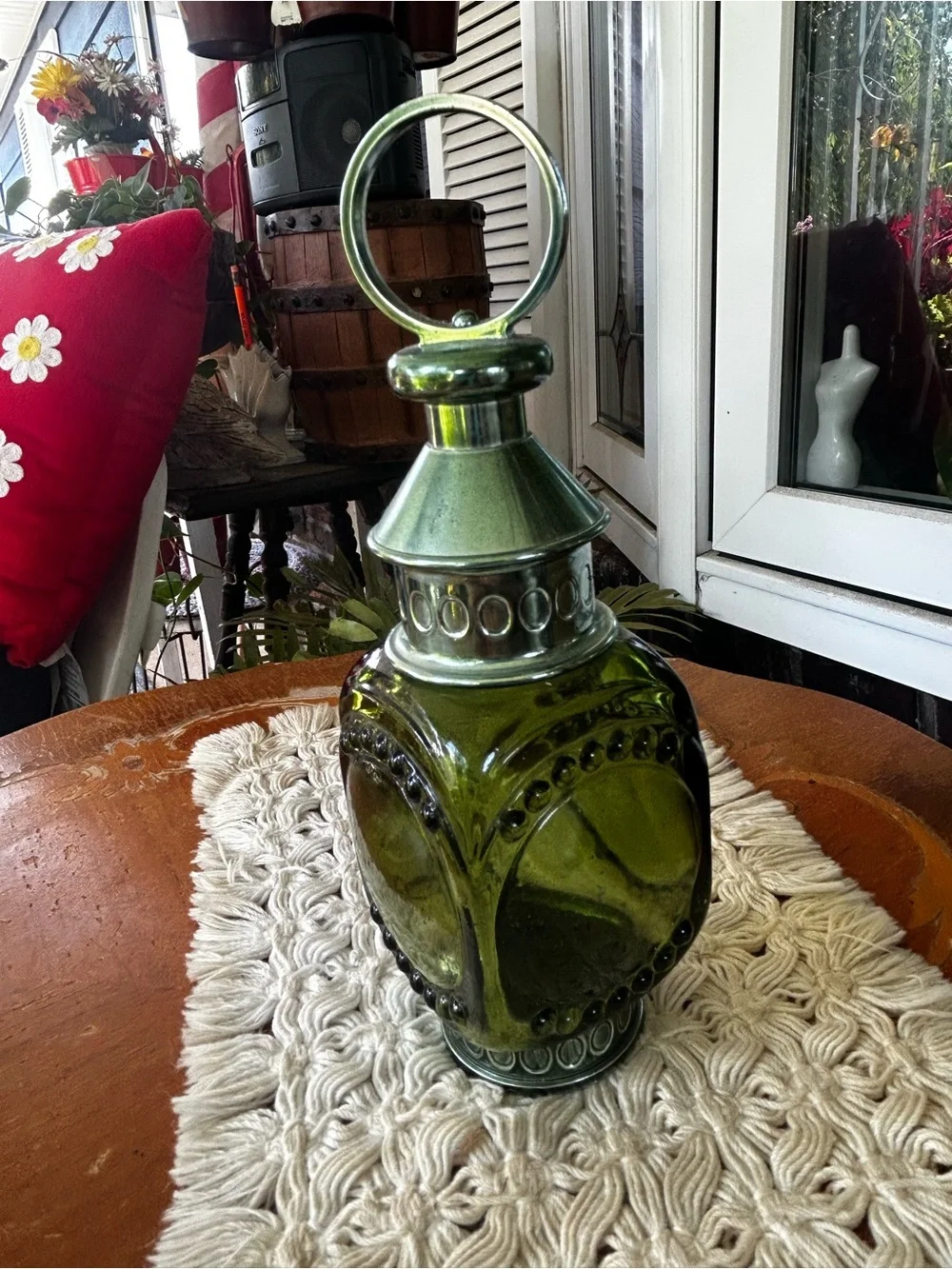 Vintage Avon Green Glass Whale Oil Lantern